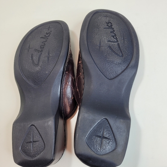 Clarks Brown Leather Stitched Mules Slip On Comfort Shoes Size Womens 8 - Picture 8 of 8